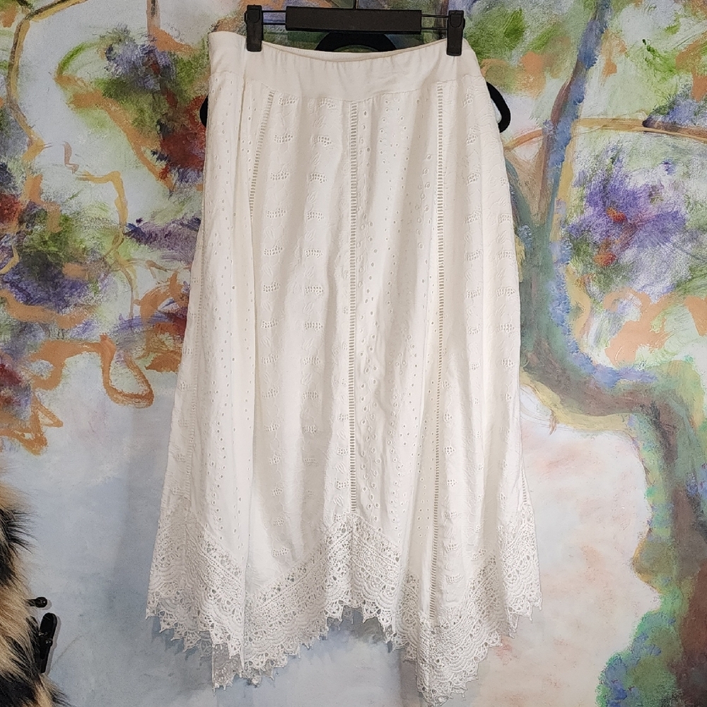 Chico's Cream Asymmetrical Midi Skirt for Cocktail